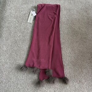 Gersemi Scarf Womens One Size Pink Fleece Rectangle Long Fur Pom Trim Winter